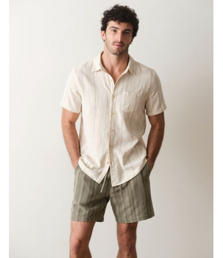 Marine Layer Classic Stretch Selvage Shirt- Cream Embroidery