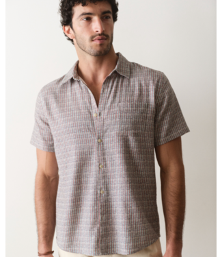 Marine Layer Classic Stretch Selvage Shirt- Green Matchstick Print