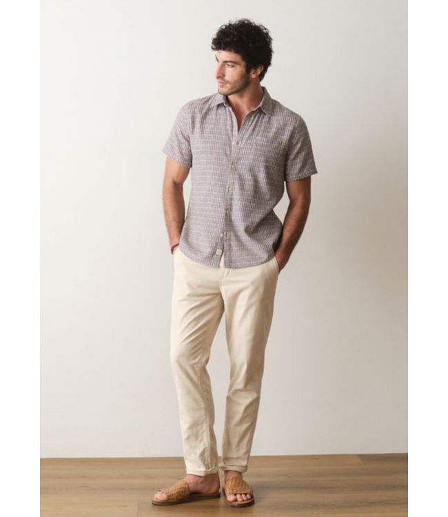 Classic Stretch Selvage Shirt- Green Matchstick Print