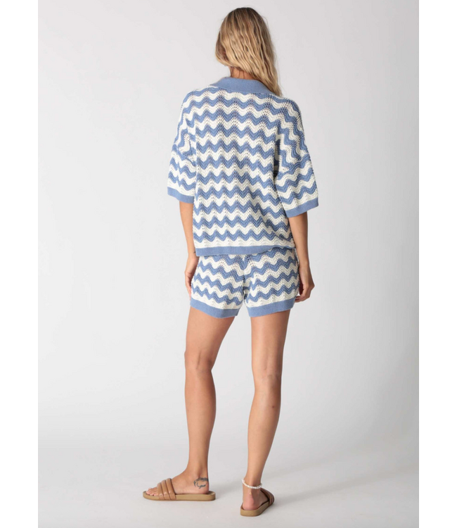 Jacklyn Shirt Crochet- Ocean/Ivory