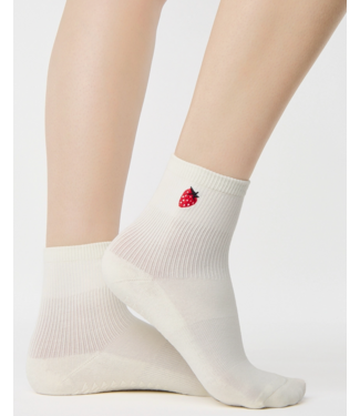 Womens Strawberry Ankle Grip Sock- White