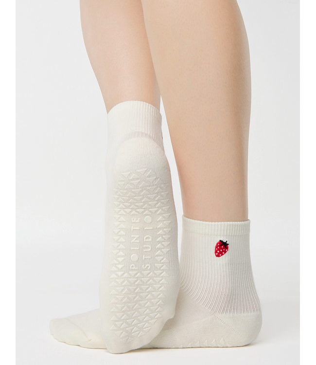 Womens Strawberry Ankle Grip Sock- White