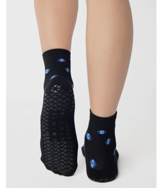 Womens Evil Eye Ankle Grip Sock- Black