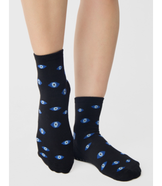Womens Evil Eye Ankle Grip Sock- Black