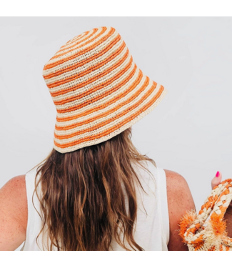 faire Orange and Hay Striped Beau Raffia Bucket Hat