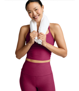 Beyond Yoga Spacedye Slim Racerback Cropped Tank- Sangria Heather