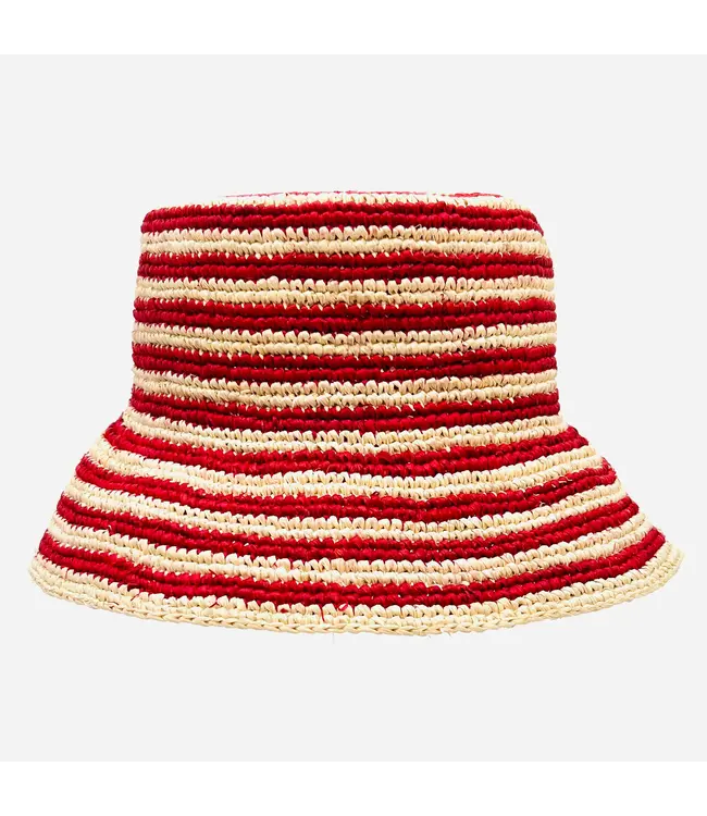 Red and Hay Striped Beau Raffia Bucket Hat