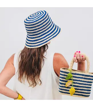 faire Blue and Hay Striped Beau Raffia Bucket Hat