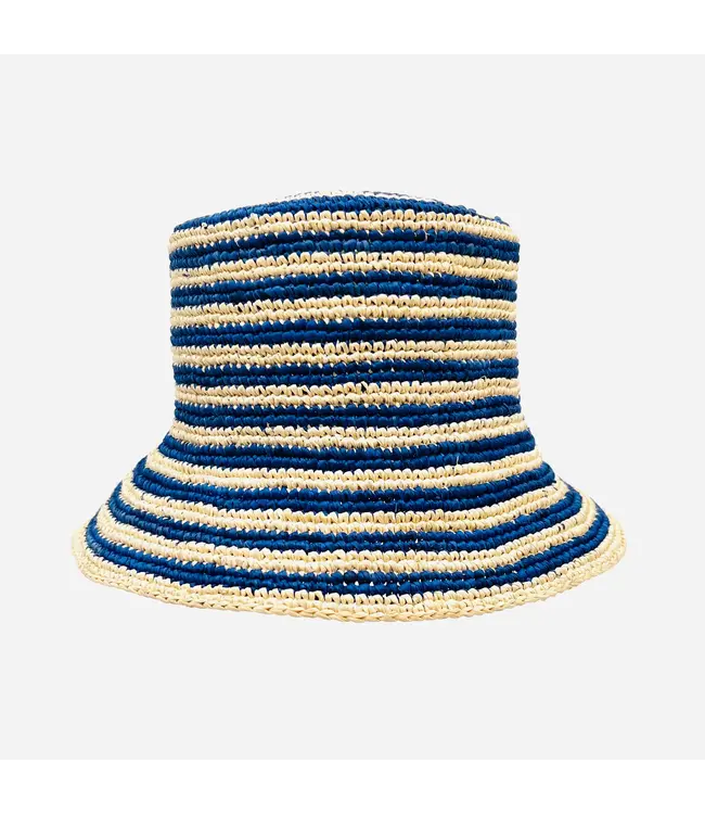 Blue and Hay Striped Beau Raffia Bucket Hat