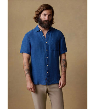 Faherty Brand SS Palma Linen Shirt- Indigo Basketweave