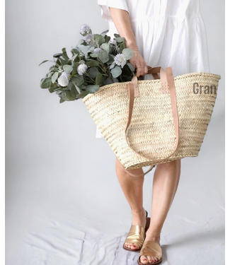 Straw Bag Leather Handles- Natural