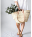 Straw Bag Leather Handles- Natural