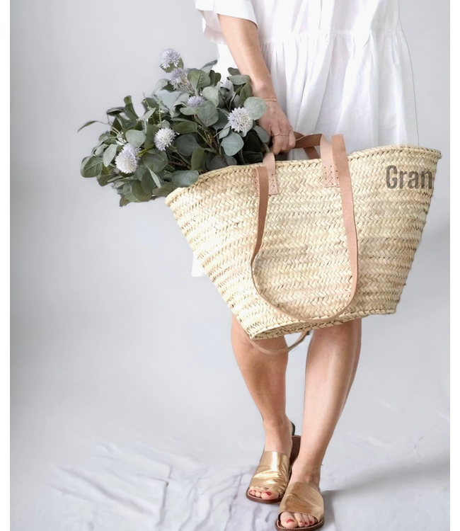 Straw Bag Leather Handles- Natural