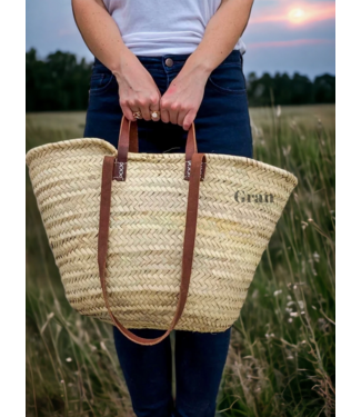 Straw Bag Leather Handles- Brown