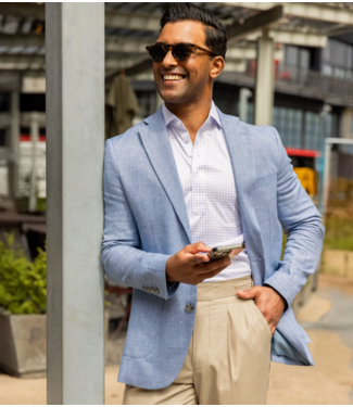 Collars & Co. The Lorenzo Linen & Cotton Blazer- Pacific Blue