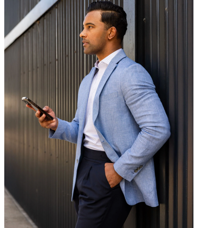 The Lorenzo Linen & Cotton Blazer- Pacific Blue