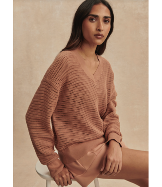 Varley Gaia V Neck Sweater- Camel