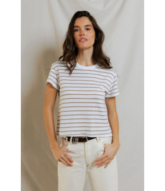 Perfectwhitetee Everett Stripe Boxy Crewneck Tee- Driftwood W Stripe