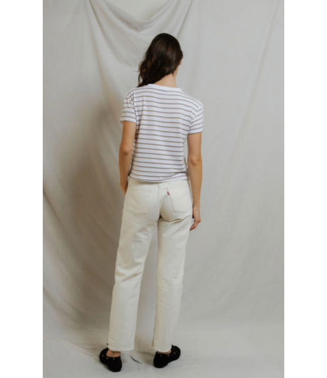 Everett Stripe Boxy Crewneck Tee- Driftwood W Stripe