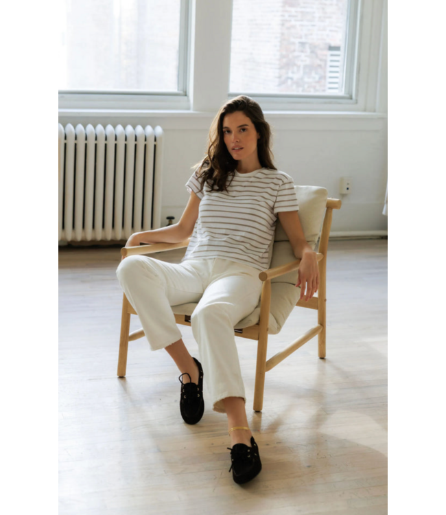 Everett Stripe Boxy Crewneck Tee- Driftwood W Stripe