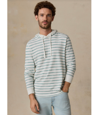 Faherty Brand Sunwashed Slub Hoodie- White Biscayne Stripe