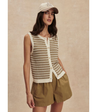 Varley Aura Knit Top- Egret/Golden Olive