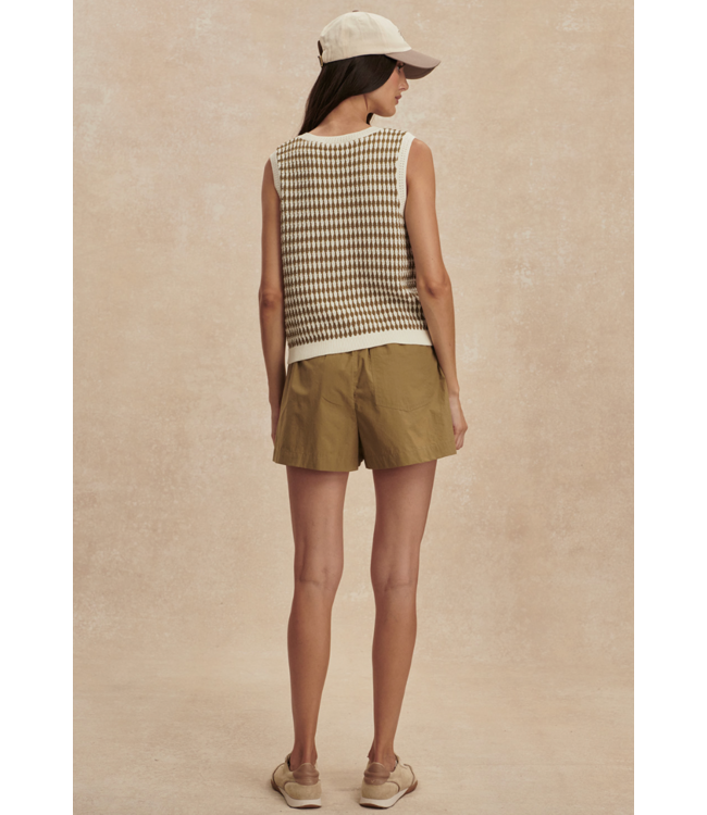 Aura Knit Top- Egret/Golden Olive