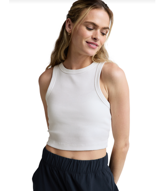 Beyond Yoga On Repeat Rib High Neck Cropped Tank- Washed White