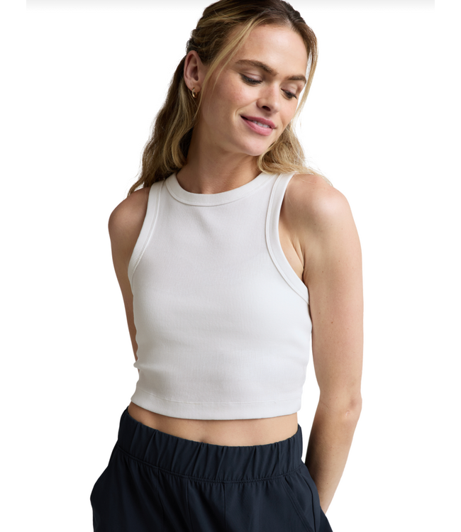 On Repeat Rib High Neck Cropped Tank- Washed White