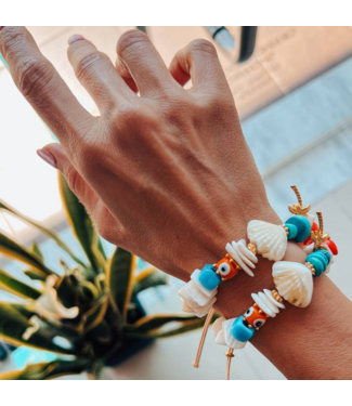 Beige Shell & Evil Eye Beaded Bracelet