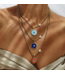 Colorful Glass Evil Eye Necklace with Gold Hematite & Pearl- Baby Blue