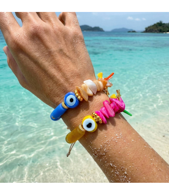 Resort Evil Eye Beaded Bracelet- Yellow