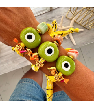 Yellow Bandana Scarf Bracelet with Lime Glass Eye
