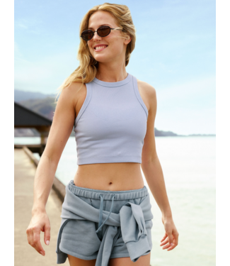 Beyond Yoga On Repeat Rib High Neck Cropped Tank- Washed Pastel Periwinkle