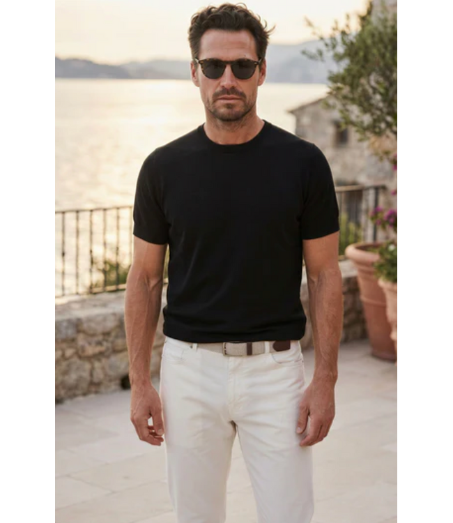 Maranello Mid-Weight Cotton & Silk Tee- Black