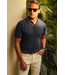 Toscano Linen Blend Polo- Navy