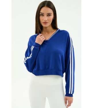 Splits59 Ellie Fleece V Neck Sweatshirt- Cobalt/White