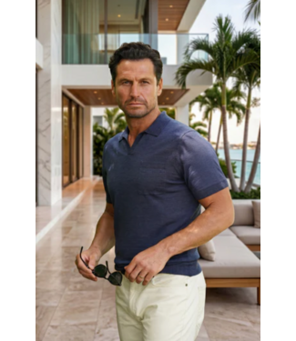 Collars & Co. Bellagio All-Season Short Sleeve Merino Polo- Deep Blue