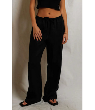 Perfectwhitetee Lorana Linen Drawstring Pants- Black