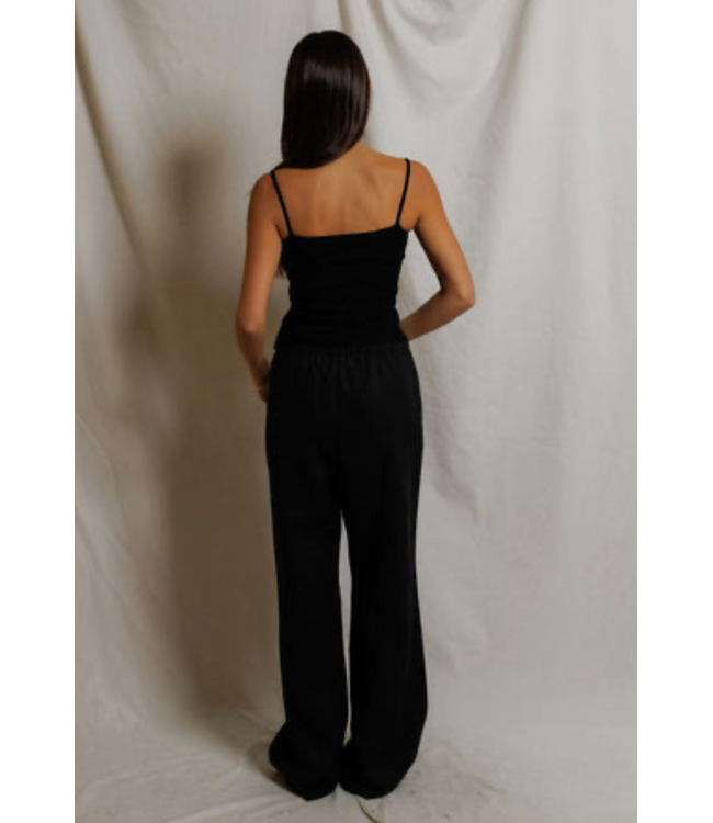 Lorana Linen Drawstring Pants- Black
