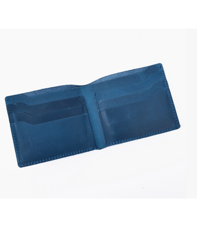Handmade Leather Bifold Wallet- Blue