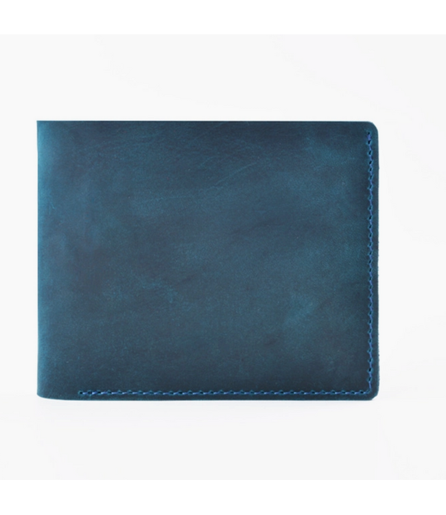 Handmade Leather Bifold Wallet- Blue