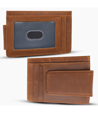 Leather Wallet with Magnet Clip- Brown