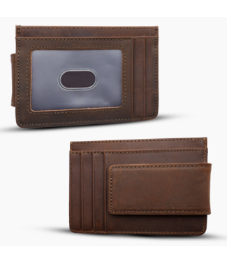 Leather Wallet with Magnet Clip- Dark Brown