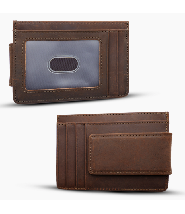 Leather Wallet with Magnet Clip- Dark Brown