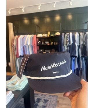 Marblehead Handwritten Script Text Nylon Rope Hat- Navy