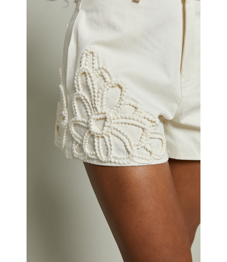 Rosalyn Floral Embellished Shorts- Ecru
