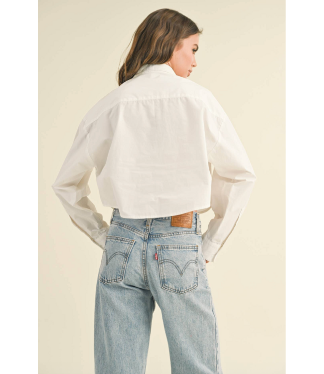 Cropped Button down Shirt- White
