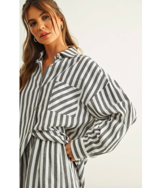 Stripped Button Down Shirt- Black