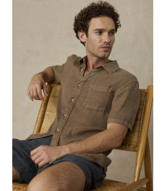 Faherty Brand SS Palma Linen Shirt- Island Brown